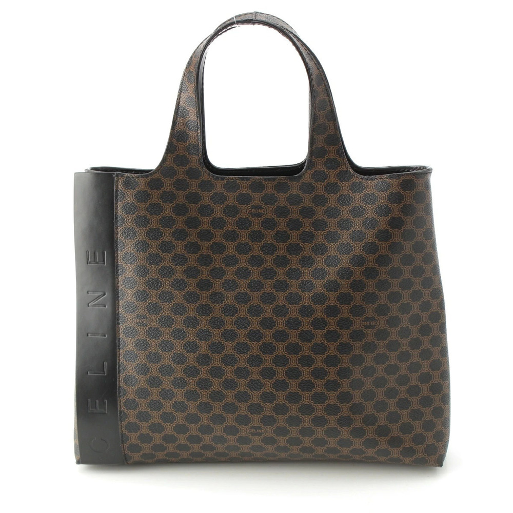 Celine Leather Macadam Tote Bag Black x Brown